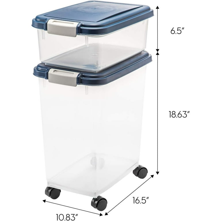 IRIS USA Pet Bins 30 lbs 11 lbs Combo Airtight Dog Cat Food Storage Container Plastic Stackable Navy Walmart