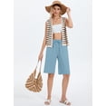 thumbnail image 2 of Chiclily Women's High Waisted Bermuda Shorts, Casual Summer Linen Feel Wide Leg Lounge Shorts with Pockets Drawstring Blue Gray Shorts, Size S, 2 of 8