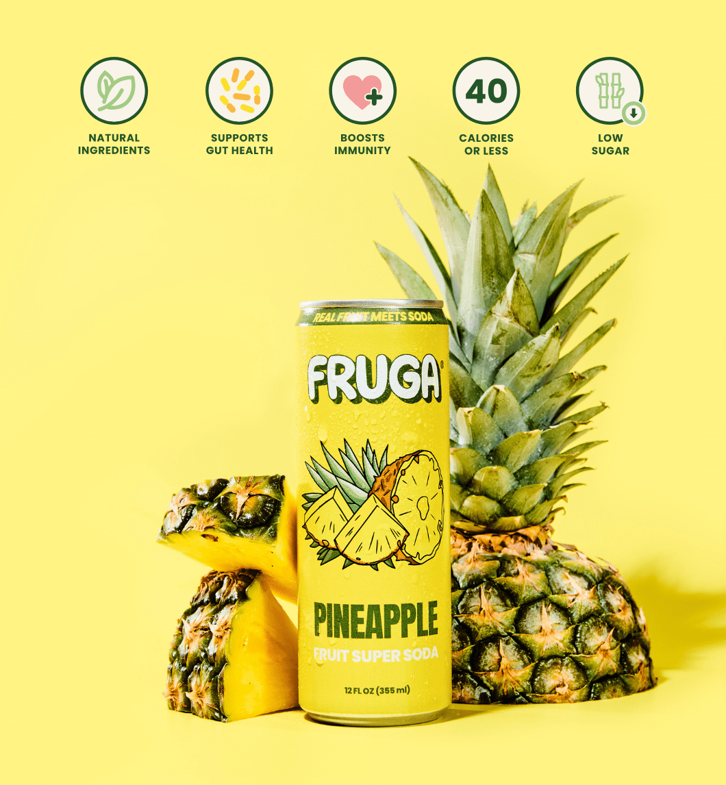 FRUGA Pineapple Sparkling Fruit Super Soda | Prebiotic Soda, Low Calorie, Healthy Soda Benefits and Vitamin Boost