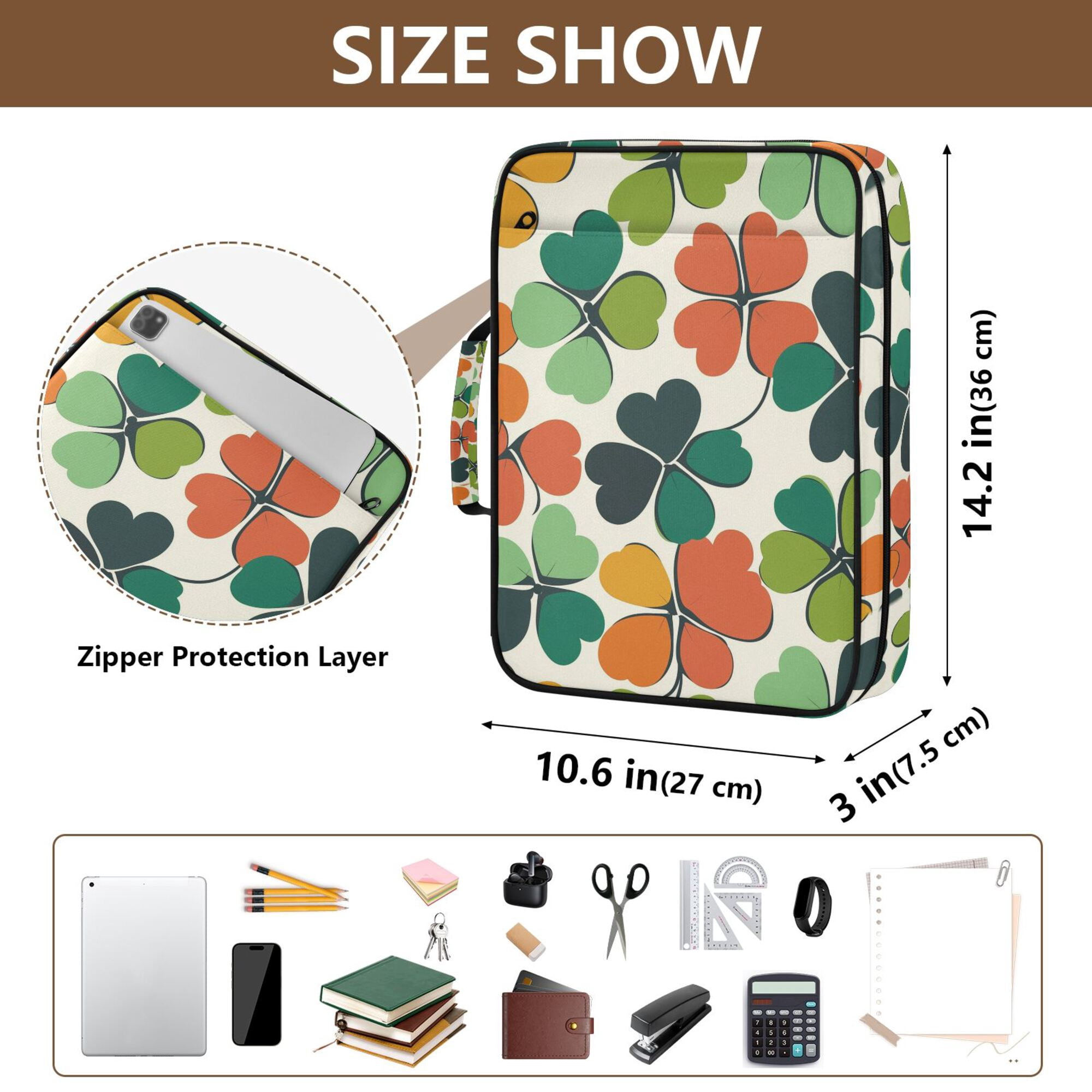 FORMRS Accordion File Folder A4 Size 7-Pocket Expanding Document Organizer Bag with 3 Ring Binder, White Clover Pattern
