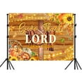 thumbnail image 3 of 7x5ft Thanksgiving Christian Backdrop Banner Decorations, Give Thanks to The Lord Religious Background, Autumn Maple Leaves Pumpkins Turkey Bible Cross Backdrop for Thanksgiving Harvest Party Decors, 3 of 3