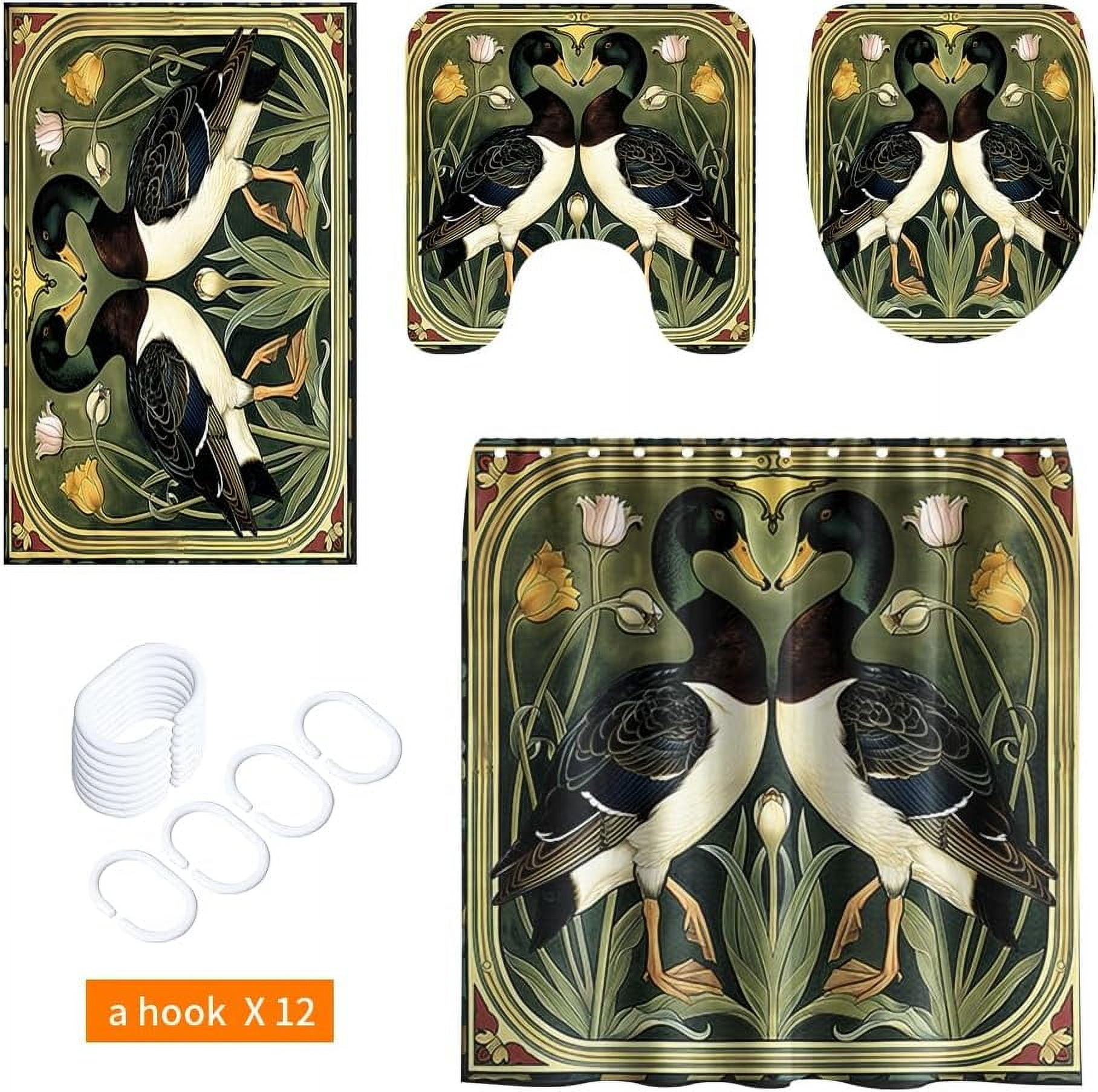 4PCS Vintage Bigfoot Sasquatch Shower Curtain Sets,Funny Animal Bathroom Sets with Non-Slip Rugs,Toilet Lid Cover,Bath Mat,Shower Curtain with 12 Hooks Farmhouse Bathroom Sets Decor
