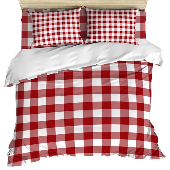 Farmhouse Buffalo Plaid Duvet Cover Set, Red White Checkered Soft Duvet Cover Queen Size Bedding Set 4 Pieces, 1 Quiltcover and 2 Pillowcases with Zipper, 1 Bed Sheet for All Seasons