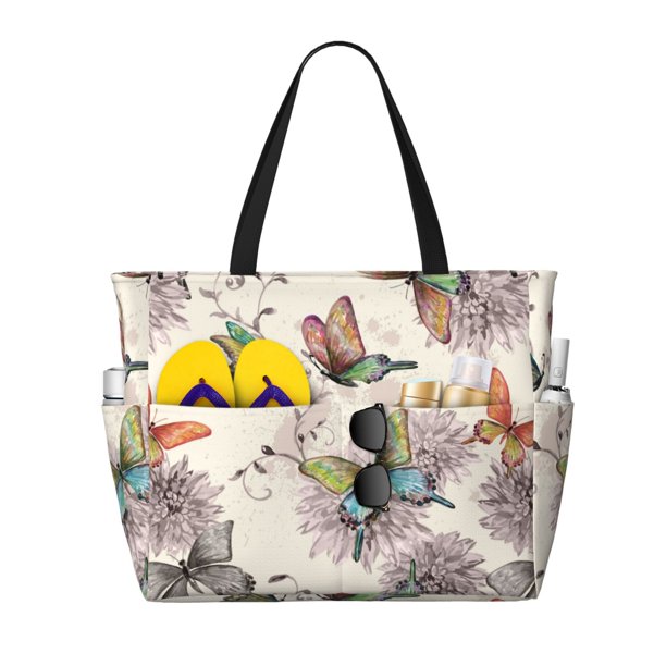 Fotbe Flying Butterflies-1 Bolsa de Viaje para Playa - Resistente al Agua, Bolsa Tote de Gran Capacidad y Ligera con 7 Bolsillos para Mujeres y Hombres
