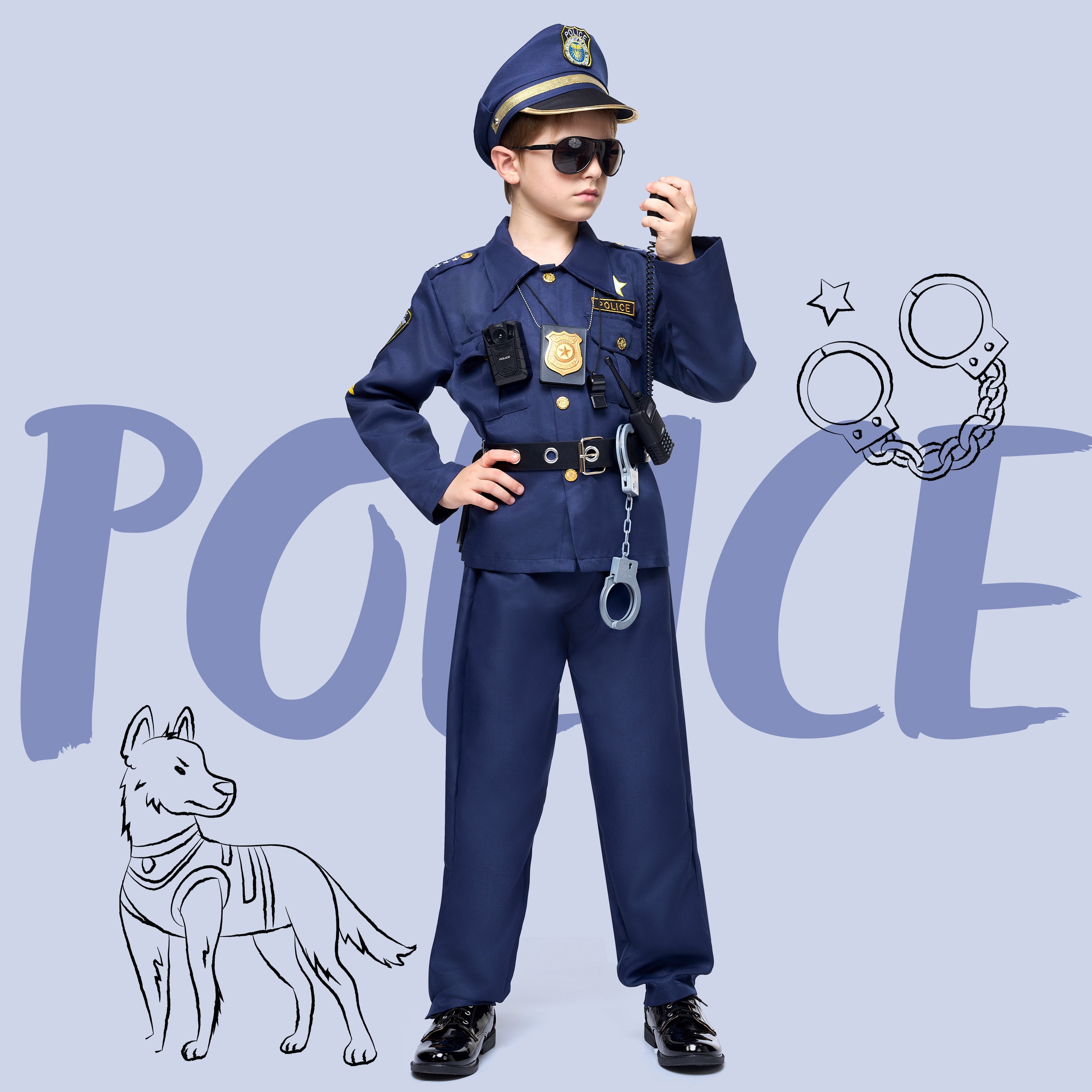 SYNCFUN Police Officer Boys Halloween Costume Set for 8-10 years