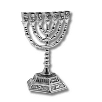 3 Arches USA Jerusalem Temple 7-Branch Menorah, 12 Tribes Candle Holder (Silver)