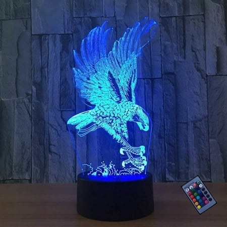 

Optical Illusion 3D Eagle Night Light 16 Colors Changing Remote Control USB Touch Switch Decor Lamp LED Lamp Table Kids Christmas Gift