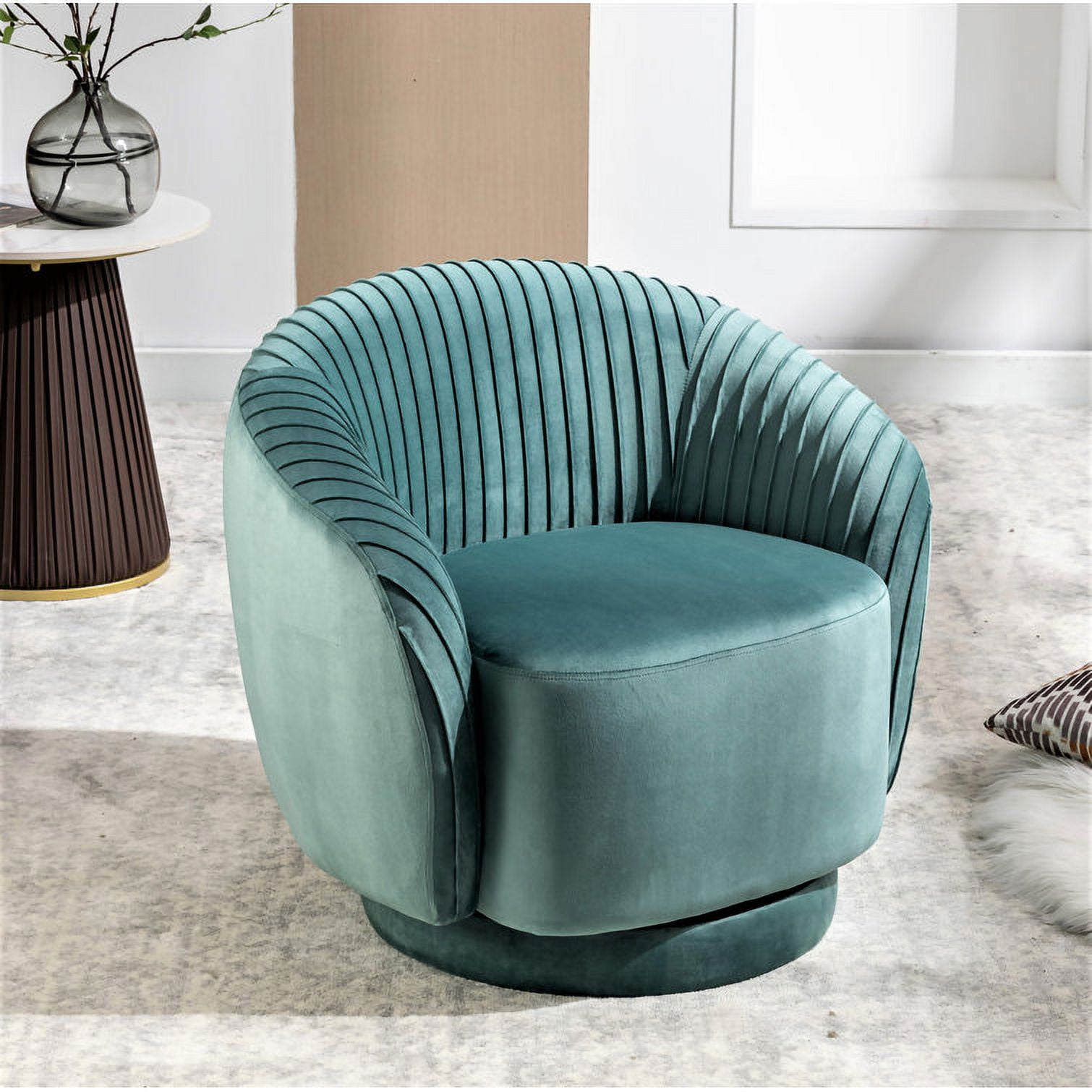 Container Furniture Direct Modern Barrel Swivel Chair with Plush Velvet Upholstery and Smooth 360° Rotation, Round Accent One-Seater Sofa for Living Room, Bedroom and Office