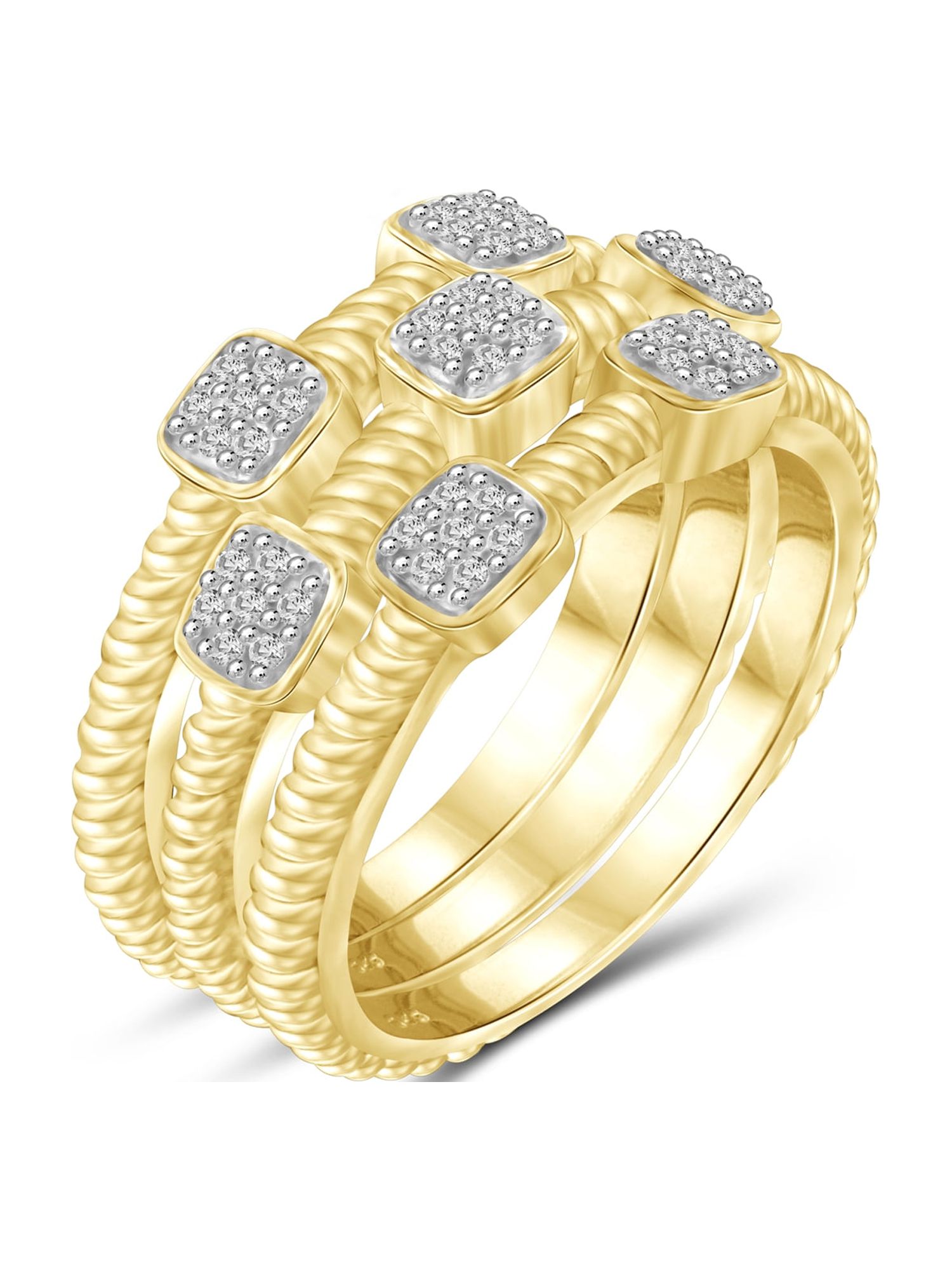 JewelersClub Stackable Diamond Rings for Women – 1/5 Carat White Diamond Ring Jewelry– 14K Gold Plated Silver Stackable Bands for Women –– Stackable Ring Set by JewelersClub