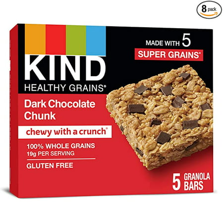 KIND Healthy Grains Bars Dark Chocolate Chunk Gluten Free 1.2 oz 5 Count (8 Pack)