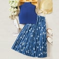 thumbnail image 3 of Little Girl Skirt Suit Cotton Sleeveless Mock Neck Crop Top Floral Print Pleated Skirt Children 2 Piece Matching Sets 8-11Y, Blue, 9 Years, 3 of 6