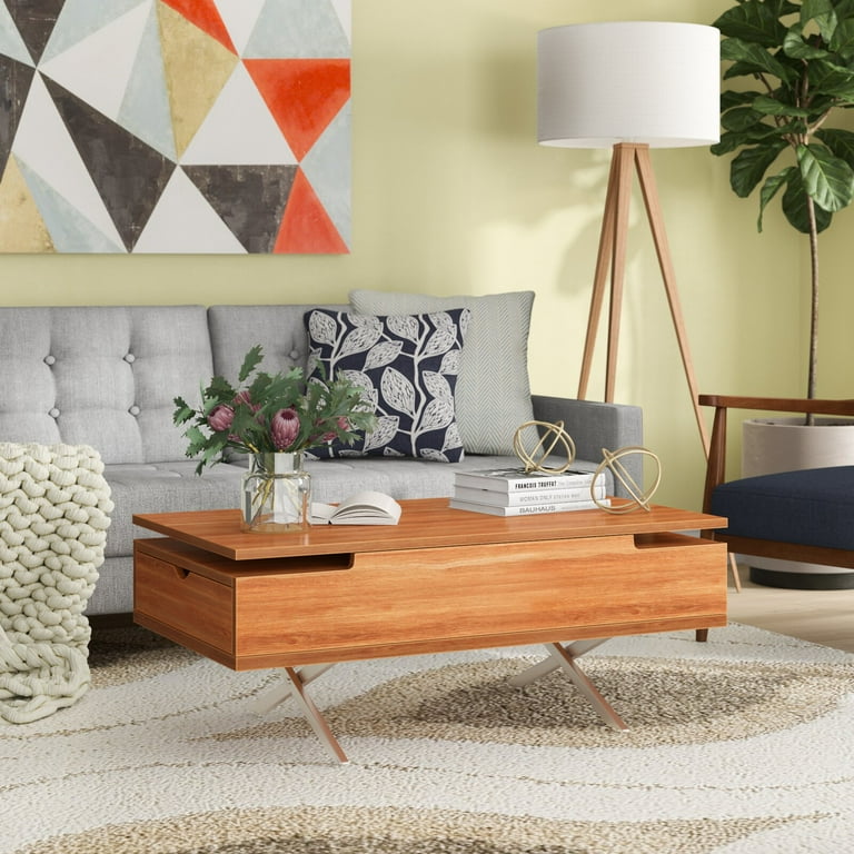 Denson Melamine Veneer Wood Hidden Storage Lift Top Coffee Table Lift Top Overall 16
