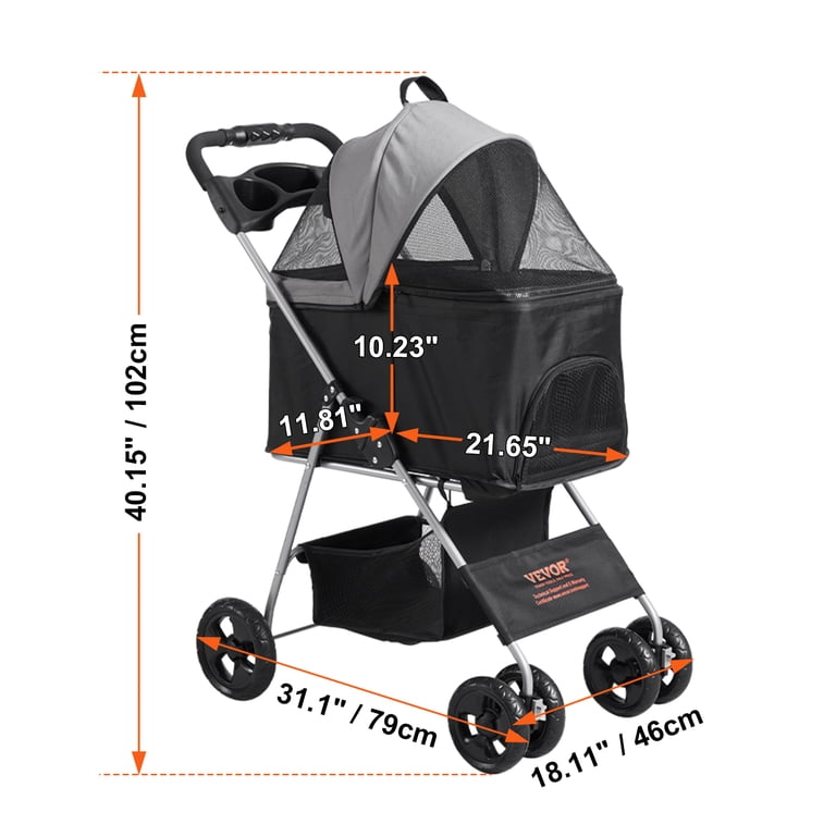 3-in-1 Foldable Pet Stroller - Lightweight Dog & Cat Carrier With Cup Holder Max 66 Lbs