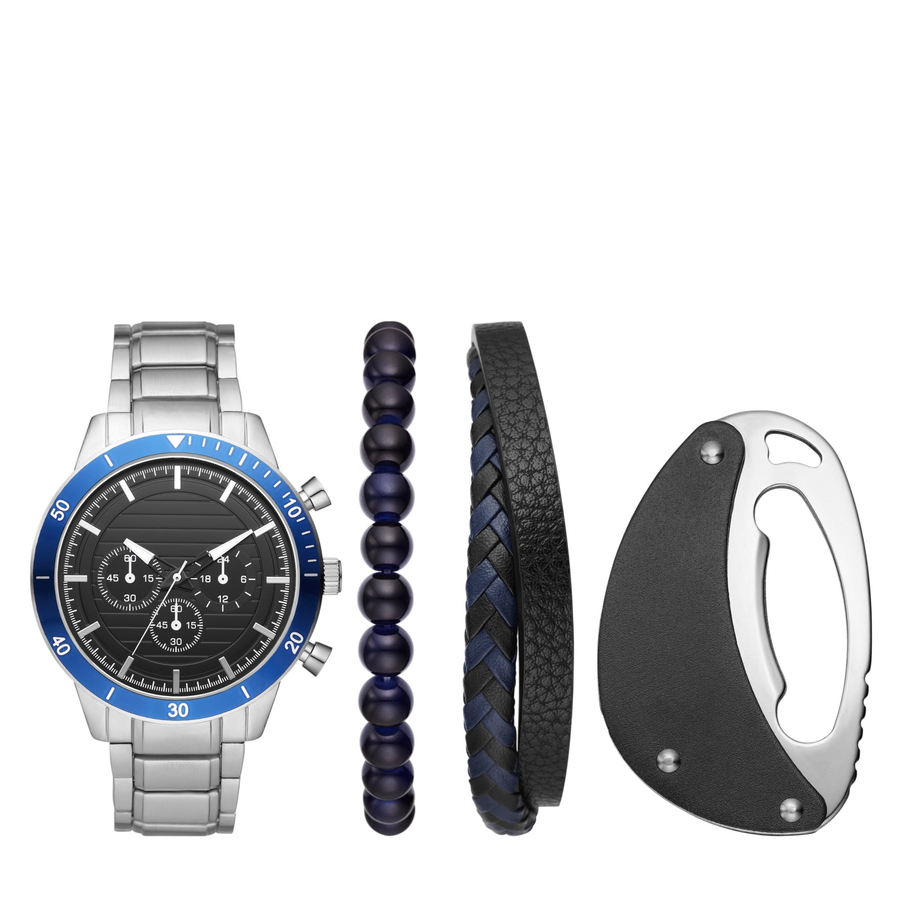 George Men's Watch Gift Set with Silver-tone Bracelet Watch, Blue Diver Bezel and Black Dial