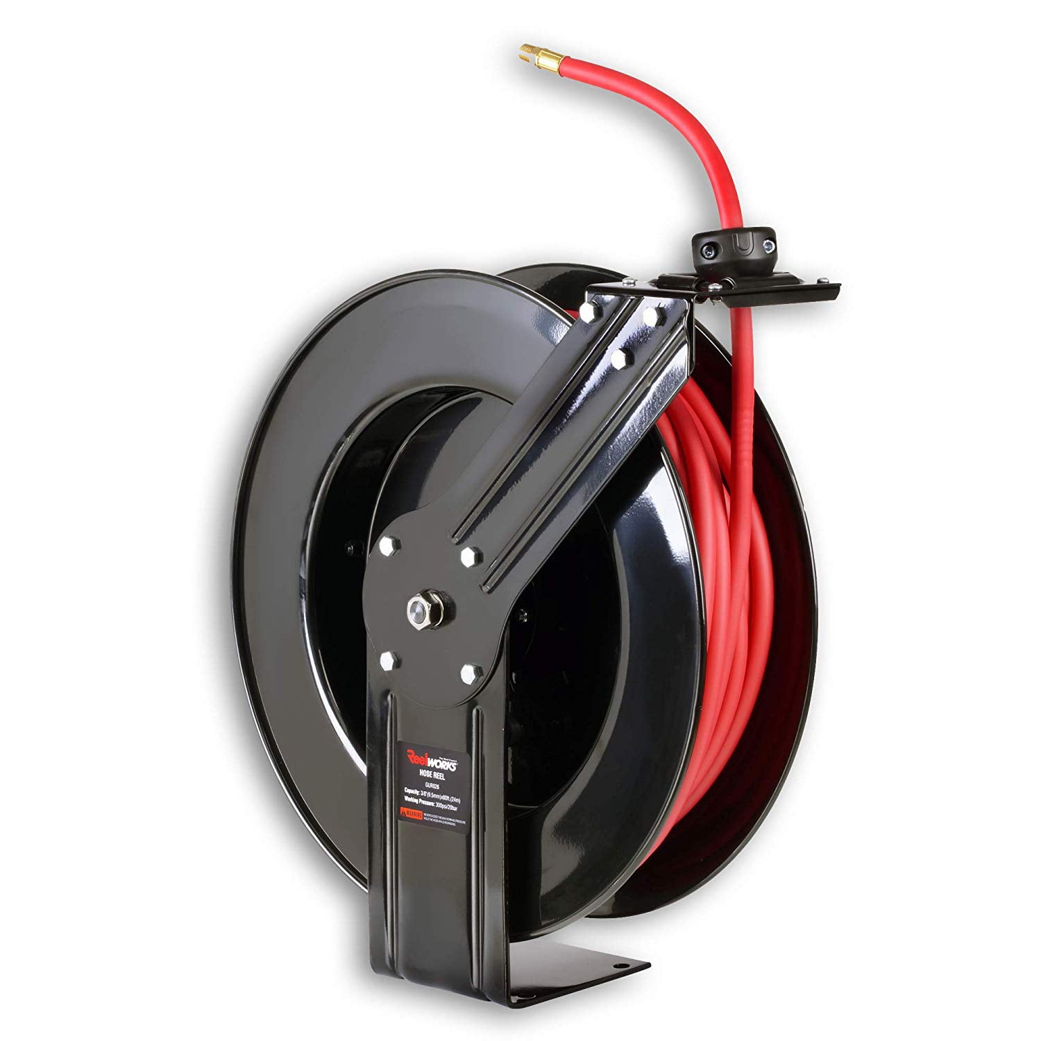 REELWORKS Air Compressor/Water Hose Reel Longest Ever Retractable 3/8" Inch x 80' Feet Pro