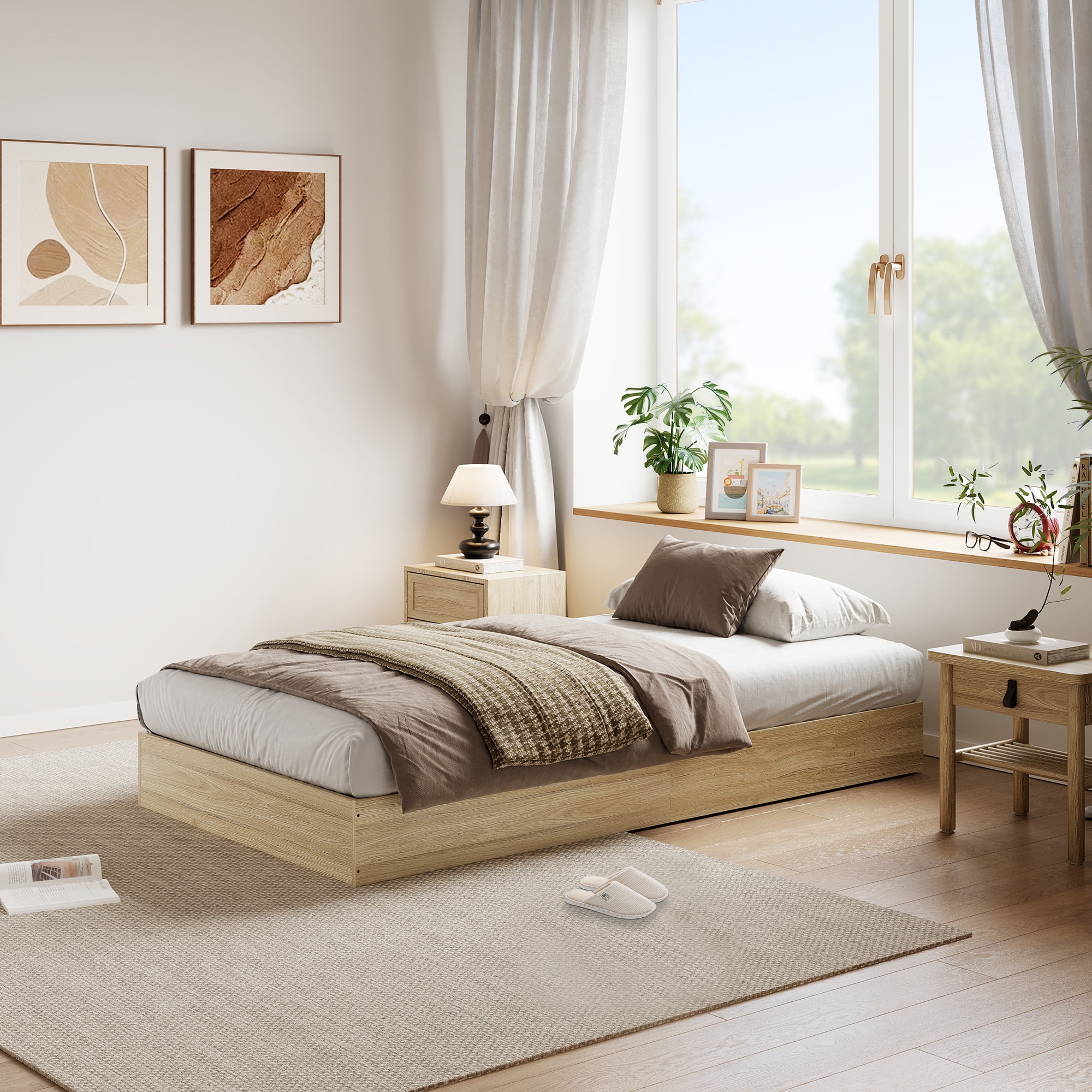 TEQIN Full Platform Bed Base,Wood Platform Bed with Sturdy Wooden Slats, Floor-Standing Bed Frame, Modern Minimalist Design Bed Frame, No Box Spring Needed, Easy Assembly