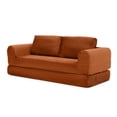 thumbnail image 5 of 2-In-1 Folding Convertible Sofa Bed, Modern Corduroy Sleeper Couch with 2*Pillows, Futon Modular Upholstered Boneless Sofa with Pull-Out Bed, Folding Floor Modular Couch for Living Room (Orange), 5 of 10