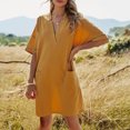 thumbnail image 2 of Lolmot Womens Summer Dresses V-Neck Solid Color Cotton and Linen Casual Short Sleeved Dress with Pockets, 2 of 5