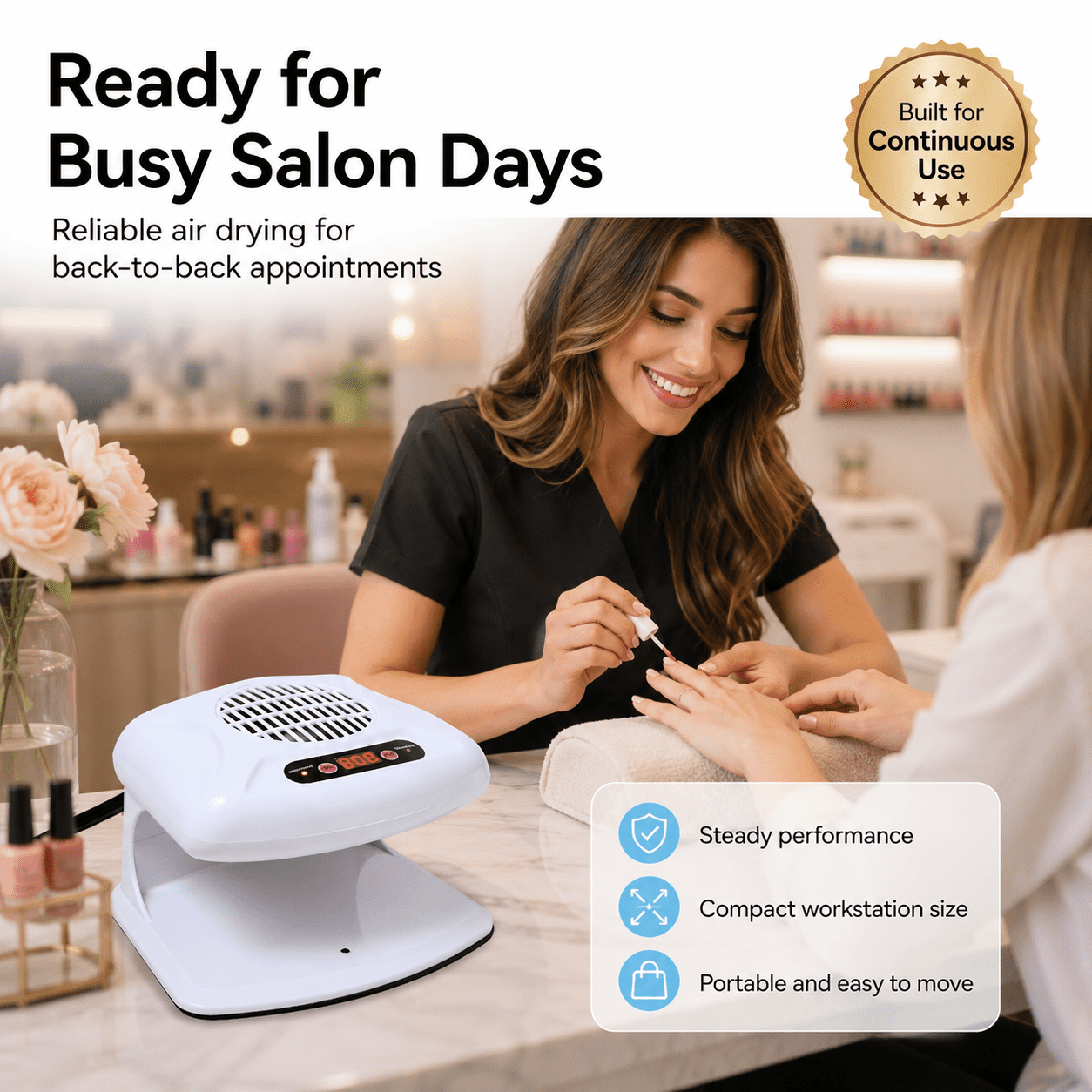 Nail Dryer Fan,300W Timing Air Nail Gel Fast Drying Curing Nail Fan Dryer for Regular Polish, Hot & Cold Wind Nail Blower Dryer for Manicure Salon and Daily Home Use