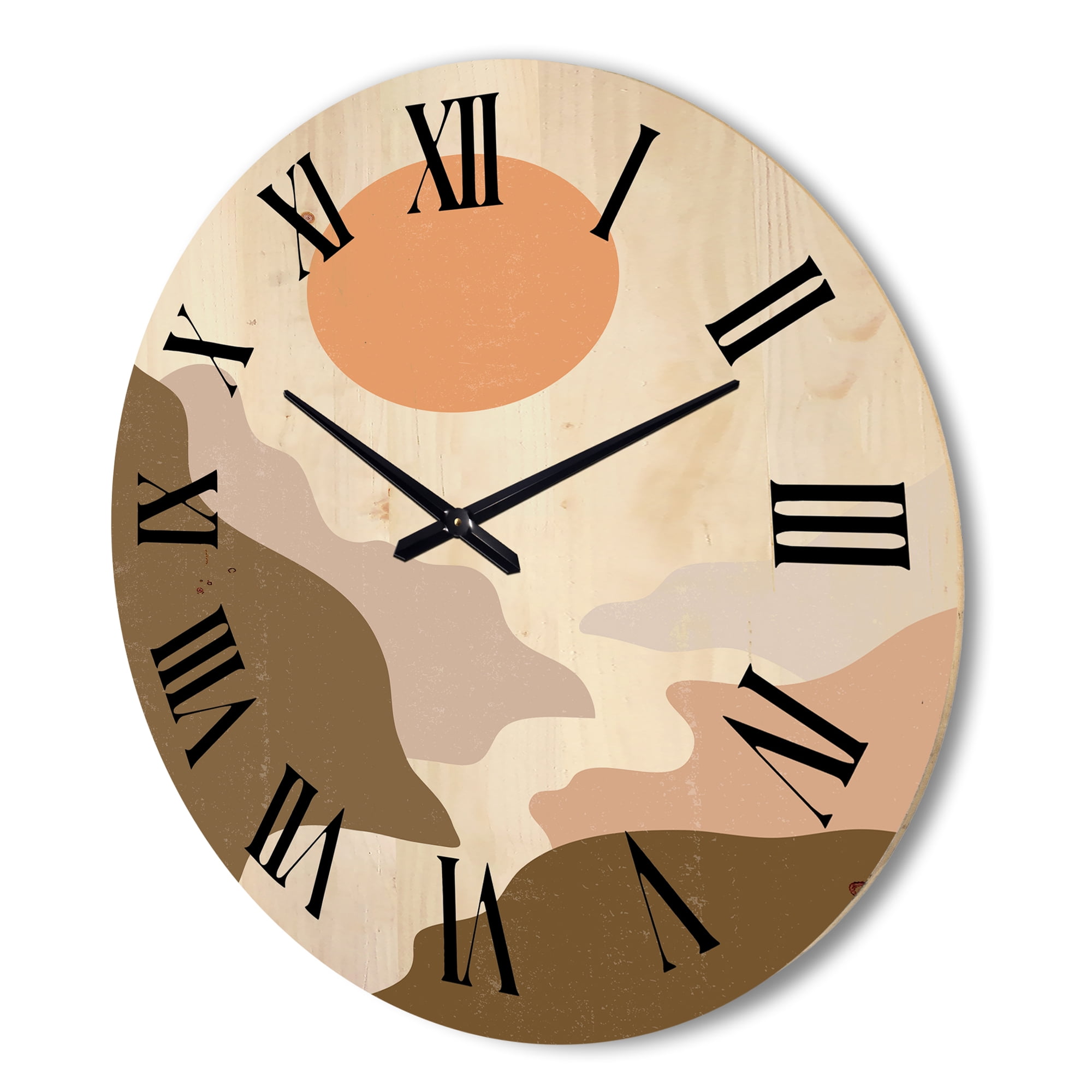 Designart 'Full Moon In Terracotta Tones Mountains' Modern Wood Wall Clock