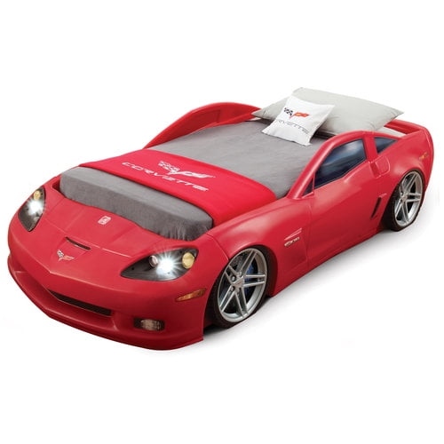 Step2 Corvette Convertible Toddler to Twin Bed with Lights, Red
