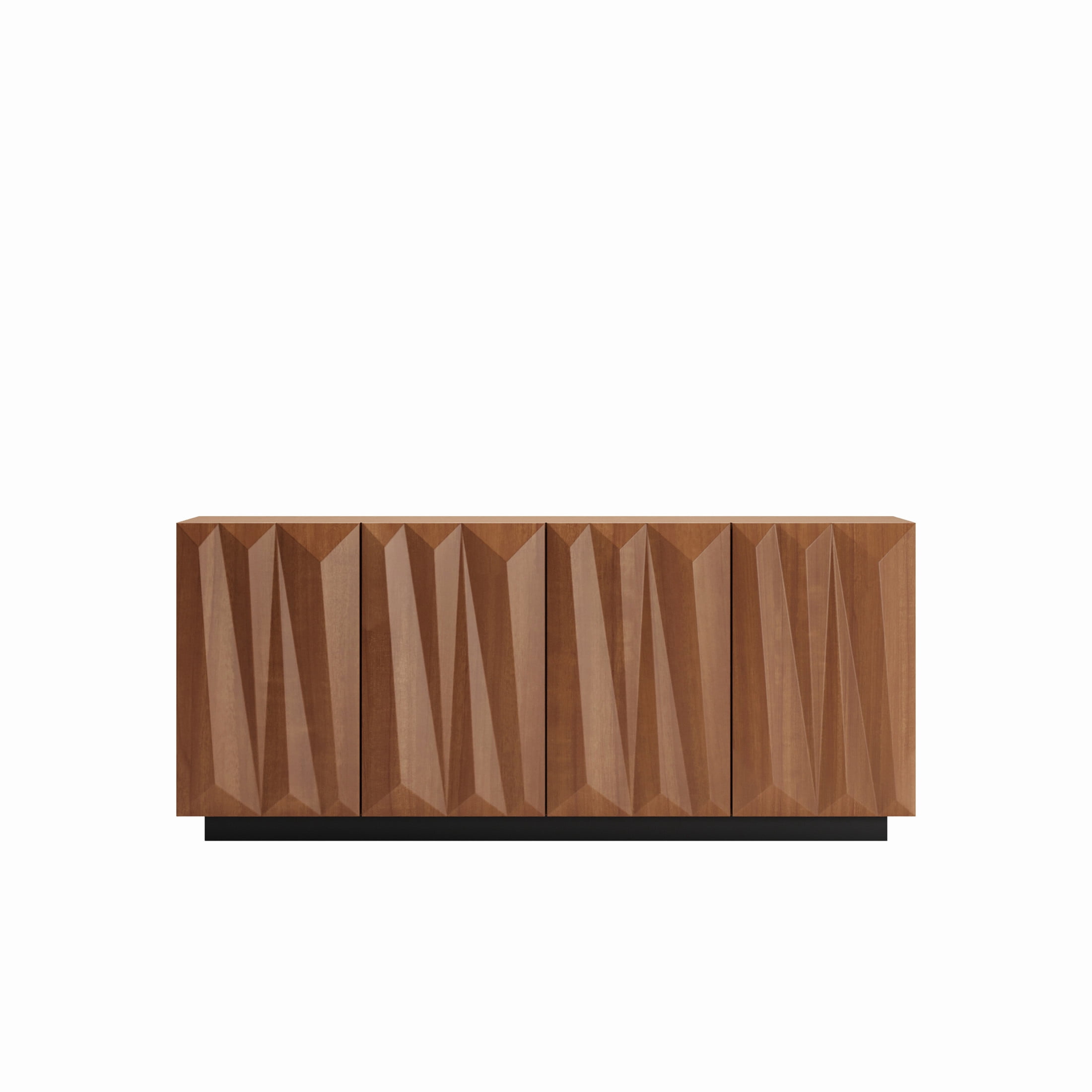Noble House Cersei 59.5" Buffet Cabinet with Geometric Doors, Mid-Century Storage Sideboard, Walnut