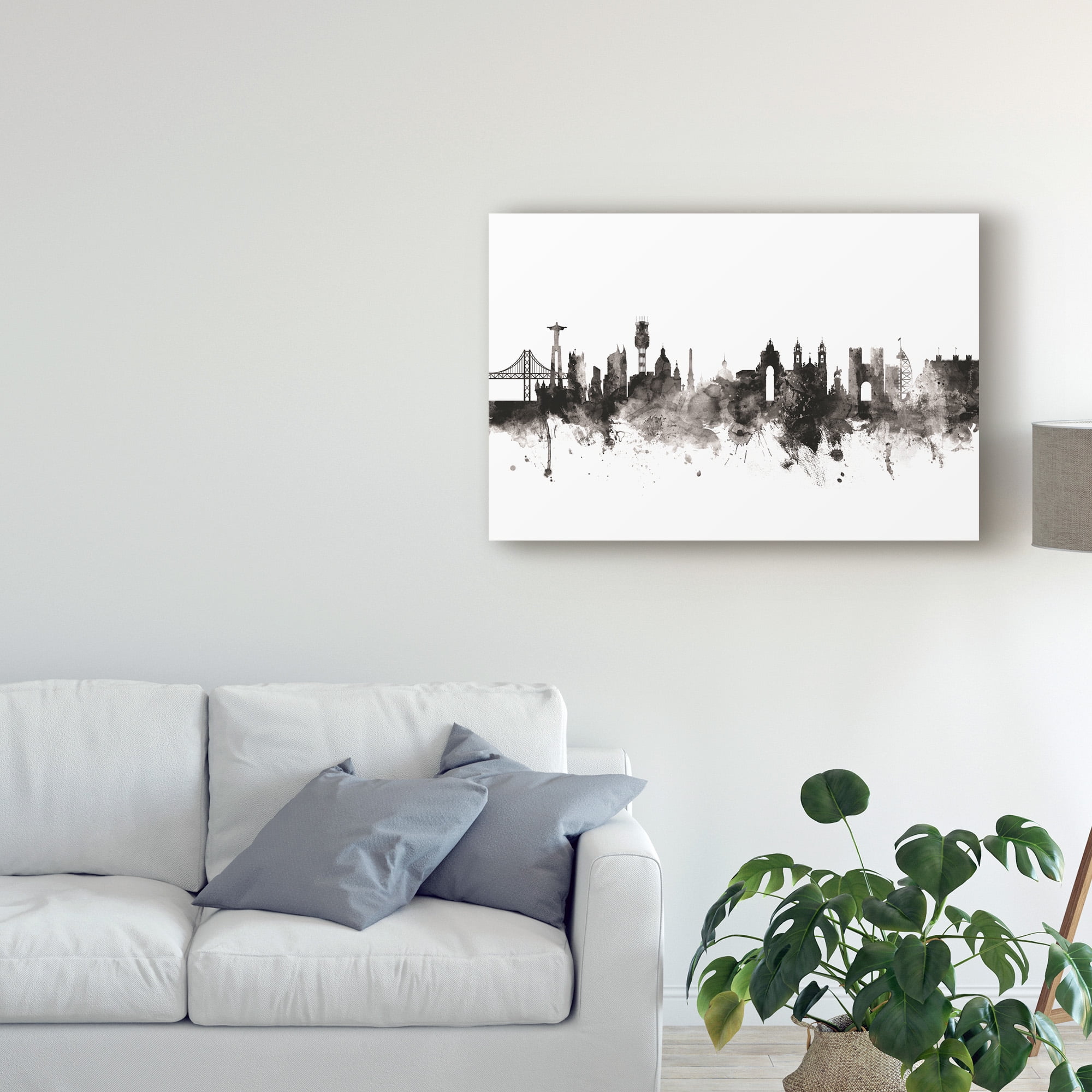 Trademark Fine Art 'Lisbon Portugal Skyline Black White' Canvas Art by Michael Tompsett