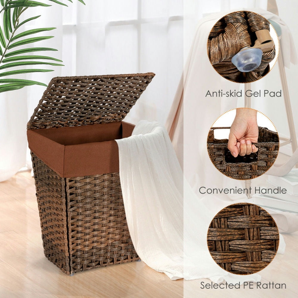 Finihen Laundry Hamper, Laundry Basket, Foldable Handwoven Laundry Hamper with Removable Liner, for Bathroom, laundry Room, Brown