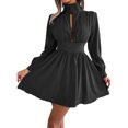 thumbnail image 3 of TRKIYQC Vestido de manga larga para mujer, color sólido, cuello simulado, botones traseros huecos, cintura alta, estilo informal, ajuste holgado, de una sola pieza TRKIYQC  moda, 3 of 7