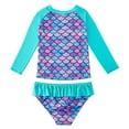 thumbnail image 2 of 2-10Y Girls Long Sleeve Rash Guard UPF50+ Swimsuit Mermaid Ruffles Two Pieces Bikini Set, 2 of 6