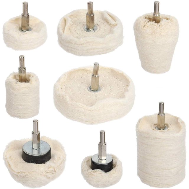 ZHAOCHENG Rueda de pulido para taladro, 8 piezas Almohadilla de pulido de algodón para metal (aluminio/acero inoxidable/cromo/aleación/latón) Madera Plástico Vidrio Cerámica