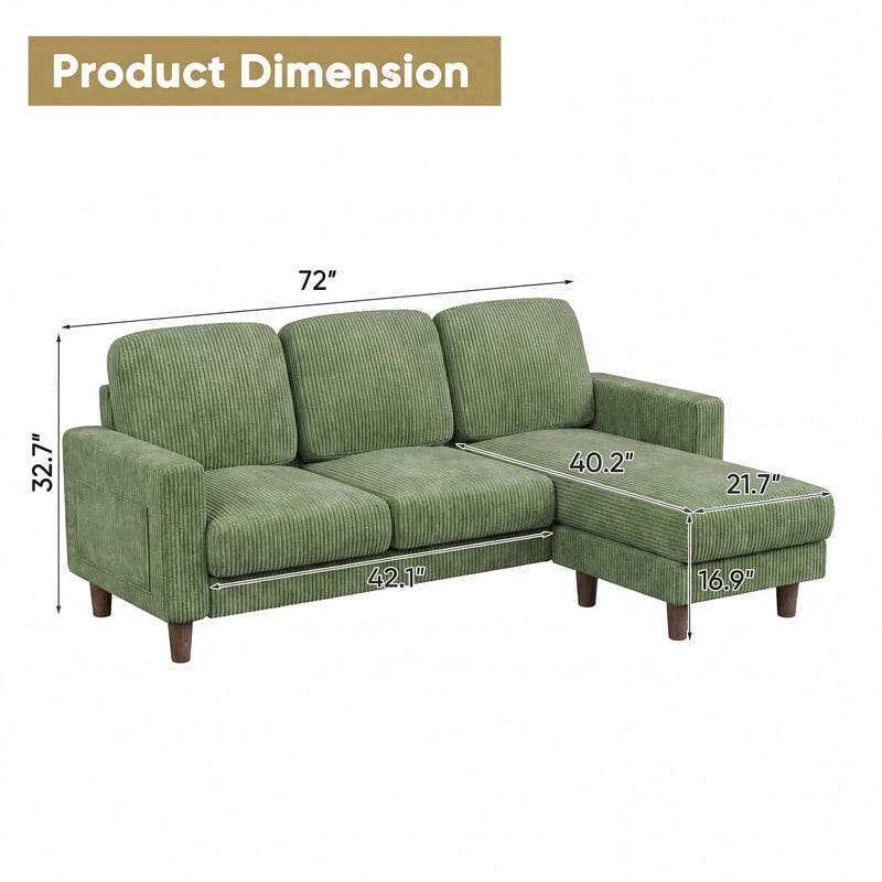 Homall Cloud Modular Sectional Sofa 3 Seat L-Shaped Cloud Oversized Sofa Couch for Living Room, Apartment and Small Space,Corduroy Green