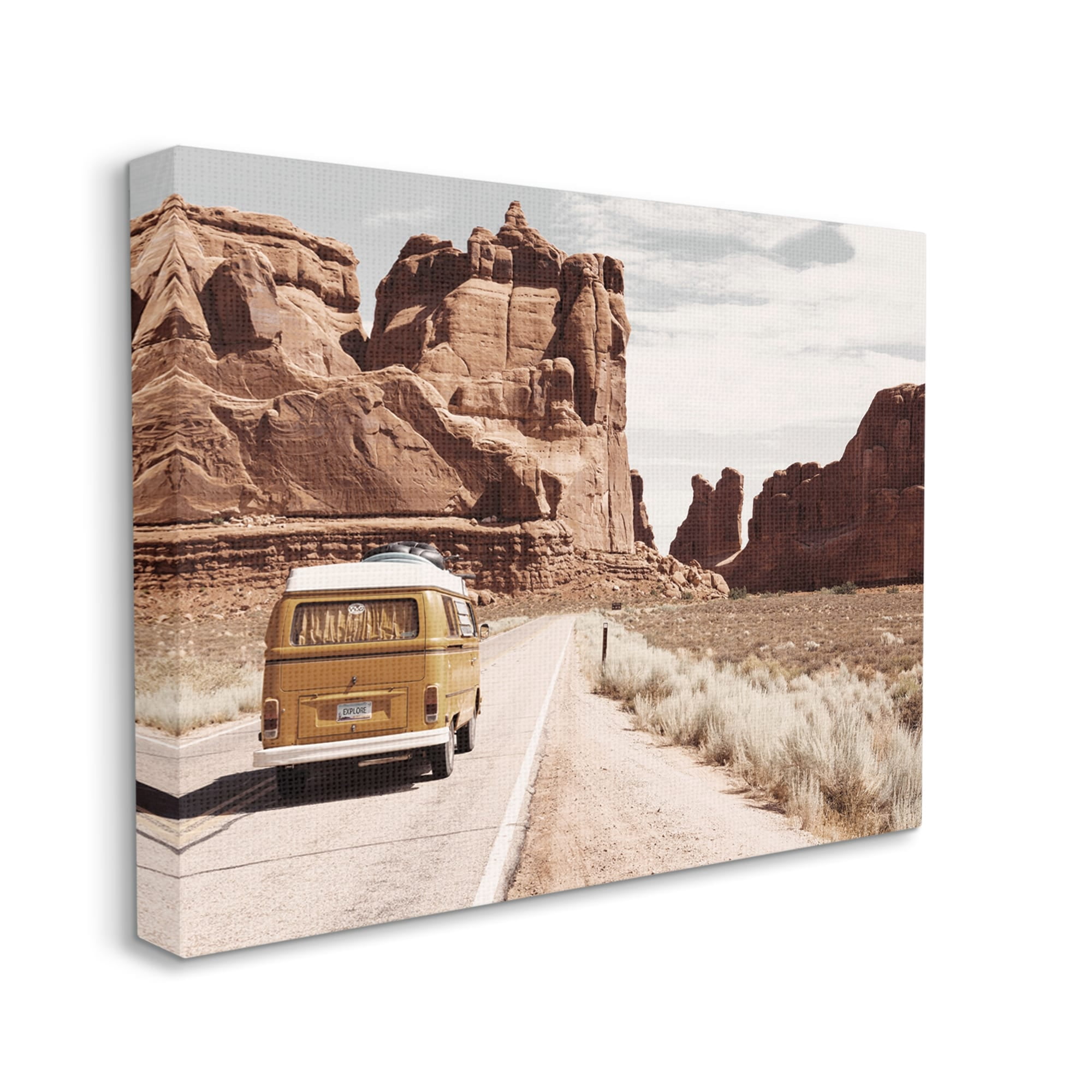 Stupell Industries Desert Cliffs Road Trip Van Transportation Photography Gallery Wrapped Canvas Print Wall Art