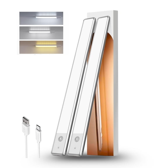 Collinets 15" Wireless LED Cabinet Lights, Pack of 2. Motion & Light Sensor, 3 Color Modes, USB Rechargeable, 2200mAh Battery.