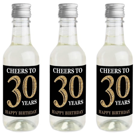 Big Dot of Happiness Adult 30th Birthday – Gold – Mini Wine & Champagne Bottle Label Stickers – Birthday Party Favor Gift for Women & Men – Set of 16