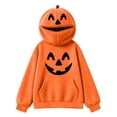 thumbnail image 6 of BRGZLK Kids Halloween Hoodies Boys Girls Cute Pumpkin Mask Oversized Fleece Sweatshirt Long Sleeve Cozy Warm Pullover Tops with Pockets, Fall Halloween Party Casual Blouse Orange Q 7-8 Years, 6 of 7