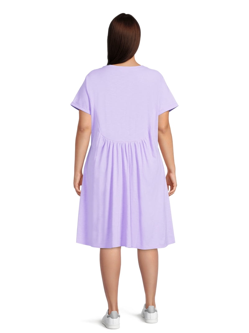 purple t shirt dress women's Terra & Sky Women's Plus Size T-Shirt Dress with Back Gathers