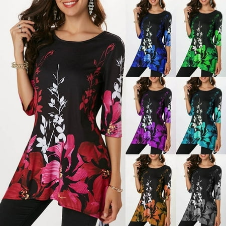Casual Half Sleeve - Women's Fashion Half Sleeve Floral Printed Blouse Casual Top