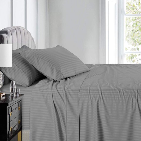Royal Hotel Bedding Stripe Sheets - Split-King: Adjustable King Bed Sheets - 5PC Bed Sheet Set - 100% Cotton - 600 Thread Count - Deep Pocket, Split King, Gray