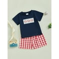 thumbnail image 5 of Toddler Baby Boys Shorts Set 6 12 18 24 Months 2T 3T 4T Baseball Embroidered Short Sleeve Round Neck Tops Elastic Waistband Plaid Shorts Clothes Sets, 5 of 9