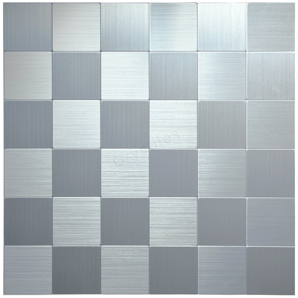 Crystiles Silver Mosaics 12 in. x 12 in. Peel and Stick Brushed Aluminum Wall Tile Backsplash, 4