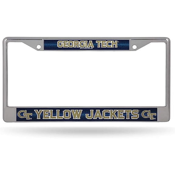 Georgia Tech NCAA Yellow Jackets Standard Size Chrome License Plate Frame - It Sparkles! - Let's Go!