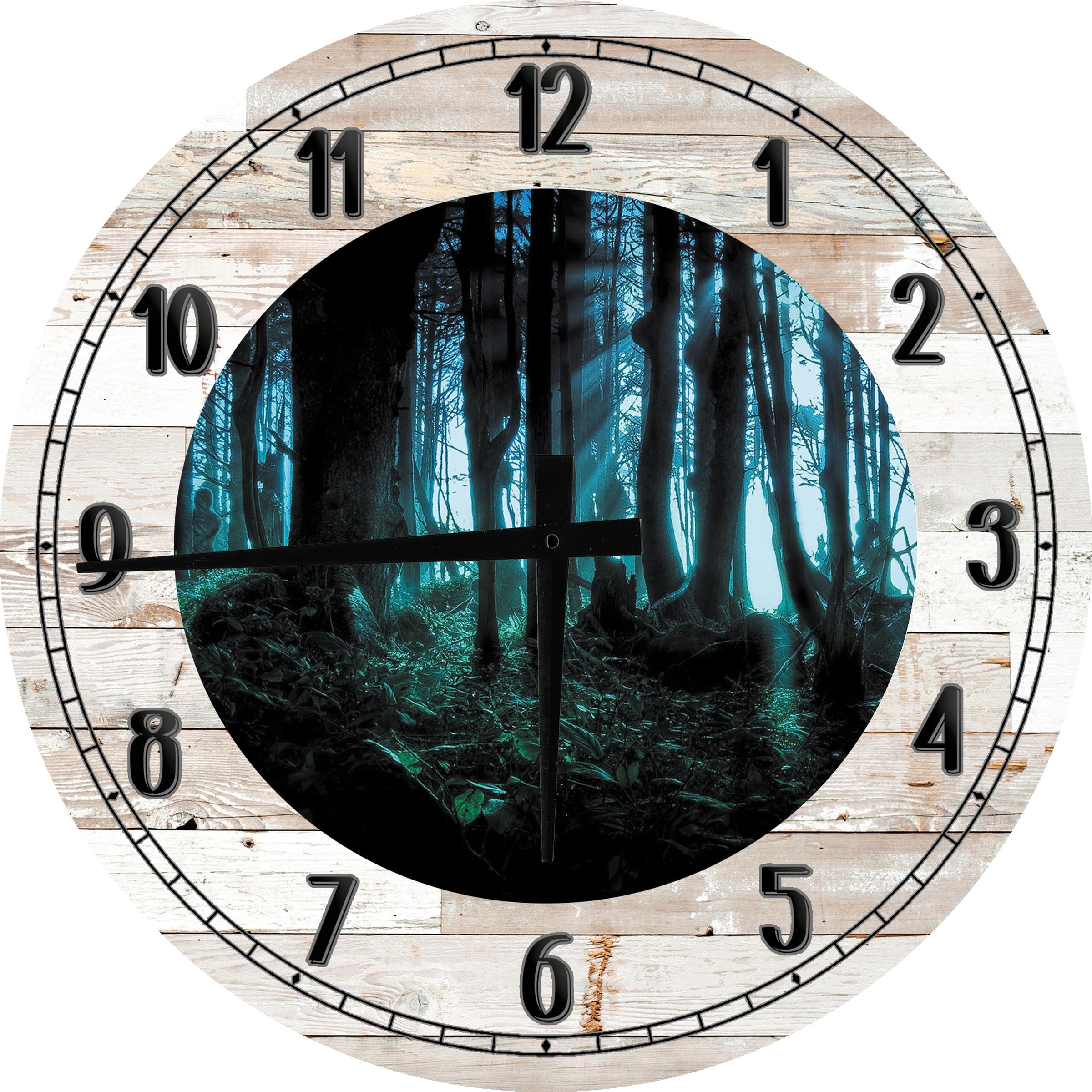 Large Wood Wall Clock 24 Inch Round Tree Wall Art Mystic Enchanted