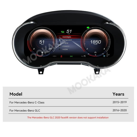 MOOKAKA Digital Dashboard Instrument Cluster for Mercedes-Benz C-Class/GLC 2015 2016 2017 2018 2019 2020 LCD Screen Virtual Cockpit Speedometer Upgrade Universal Fit Car Accessory with Linux OS
