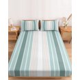 thumbnail image 2 of King Size Fitted Sheet Set - Teal Aqua Stripes 3 Piece Bedding Sets 16" Deep Pocket Fitted Sheet with 2 Pillowcases, Minimalist Abstract Vertical Lines Brushed Microfiber Hotel Luxury Bed Sheets, 2 of 9
