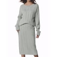 thumbnail image 1 of INSPIRE CHIC Women's Fall Winter Casual Crewneck Sweater Two Piece Outfit Midi Skirts with Pockets Lounge Set Grey M, 1 of 6