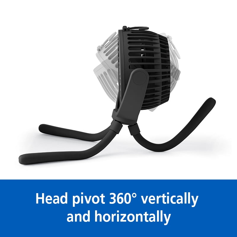 Mainstays 4" New 3-speed Portable Rechargeable Fan with Flexible Tripod and Digital Display, Black