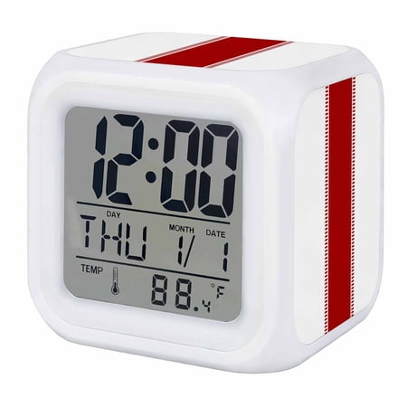 Red Solid Color Texture Digital Alarm Clock for Bedrooms, Smart LED Alarm Clock with 7 Color Changing Night Light, Simple Red Stripes Silent Wake Up Clocks for Sleep Study Cooking 3.2x3.2