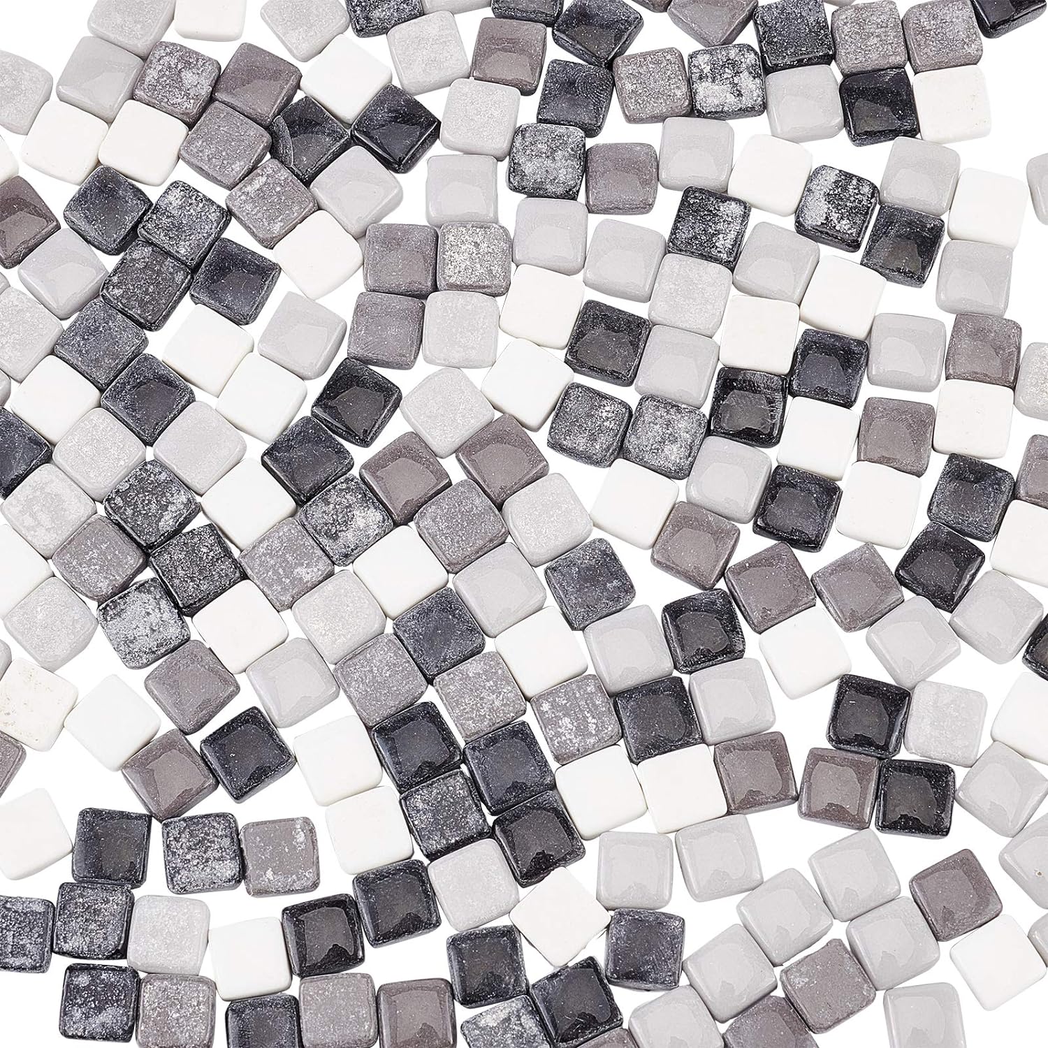 PH 190 pcs 12mm(0.47 Inch) Square Glass Mirror Tiles Mini Glass Decorative Mosaic Tiles for Home Decoration Crafts Jewelry Making Black/White/Gray Mixed Color
