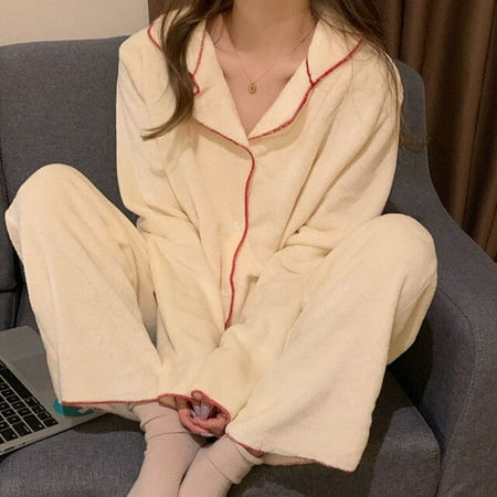 

CoCopeaunt Winter Flannel Pajama Velour Womens Pajamas Winter Warm Two Piece Set Home Clothes Pyjama Femme Sleepwear Trouser Suits Nightie